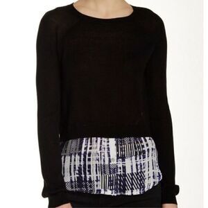 Parker Liff Black Abstract Shirt Tail Sweater Combo Silk Sweater Women’s Size XS